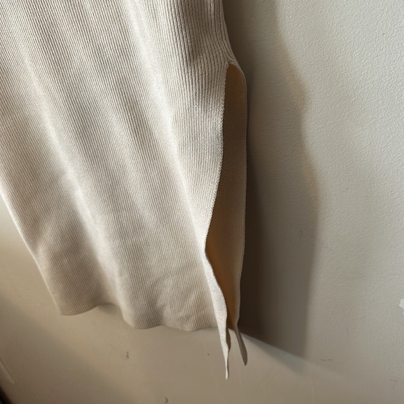 New Babaton Chase Ribbed Stretch Cream Midi Bodycon Knit Dress with Side Slit - Picture 12 of 13